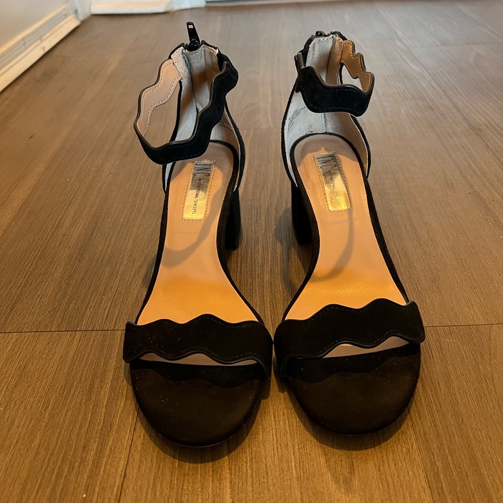 INC Black Suede Scallop Block Heel Sandal - US Size 6.5